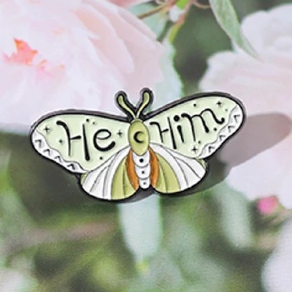 HE/HIM Pronoun Butterfly Enamel Pin Male Pronouns Lanyard Badge Queer Inclusive - Picture 2 of 10